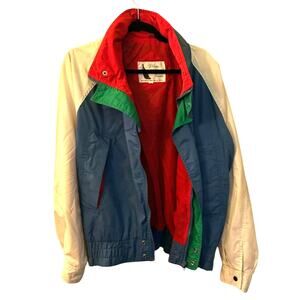 VTG Blue Water Cove Colorblock Zip Windbreaker Hidden Hood Pockets Size Large
